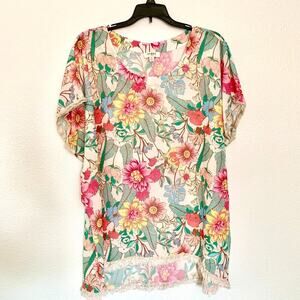 umgee Floral Light Weight Short Sleeve Blouse
